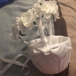 White Flower girl basket and white flower crown
